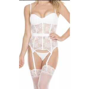 Vintage Coquette White Satin Corset Bustier Lace Up Sexy Eveningwear Medium NWT